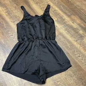 Victoria’s Secret Black Satin Romper Adjustable Back Tie Womens Small Teddy Pj